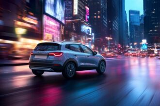 Opel Crossland en circulation dans un environnement urbain dynamique