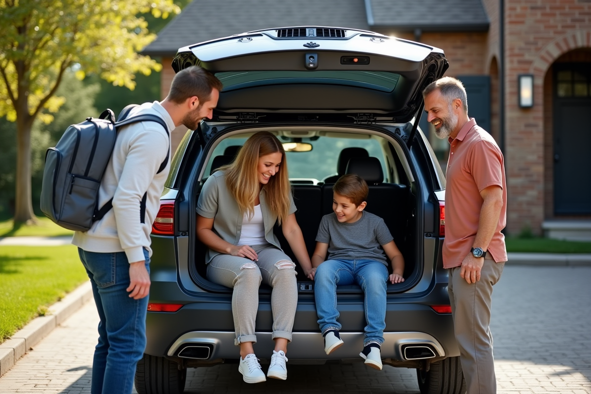 Famille examine le coffre d