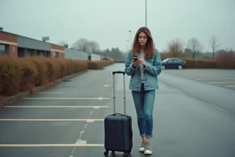 Jeune femme inquiète près d'un parking vide