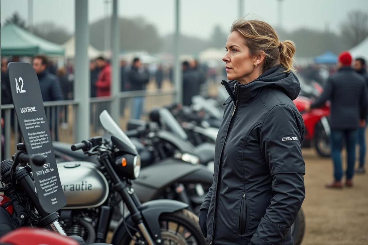 Femme regarde des motos lors d