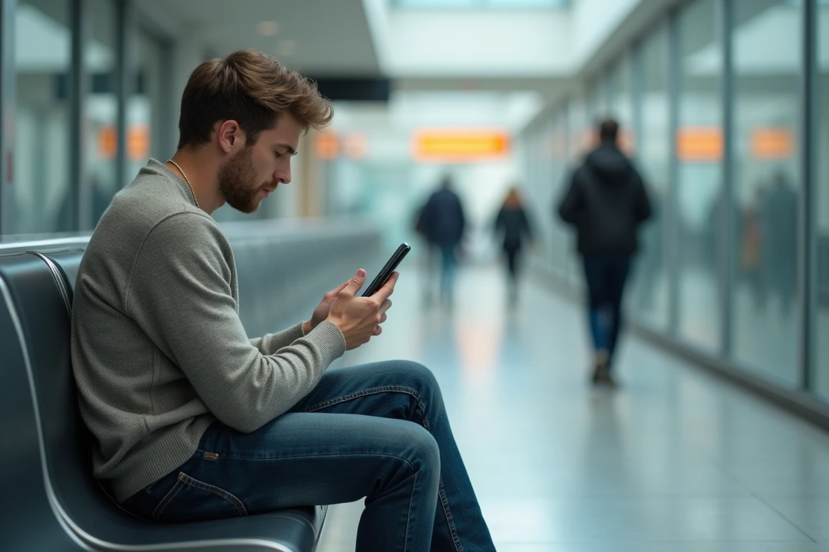 Jeune homme seul dans une station de bus