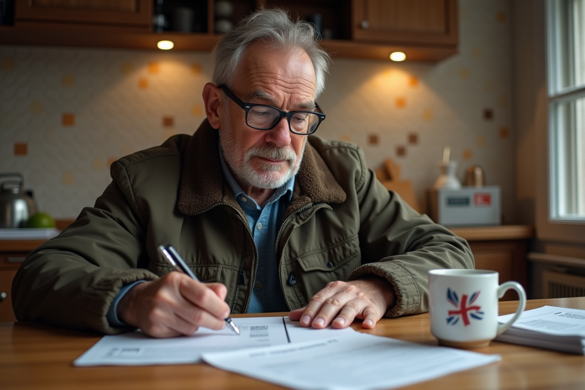 Homme français remplissant un formulaire à la maison