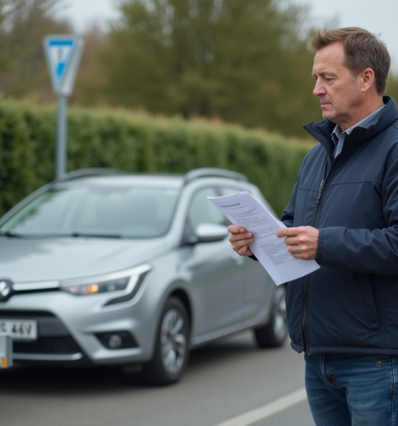 Homme d'âge moyen avec voiture et remorque en campagne