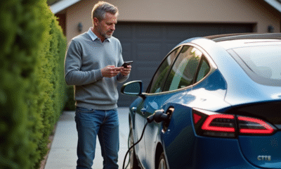 Homme d'âge moyen avec voiture électrique en charge