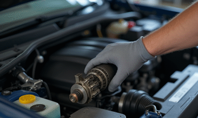 Mécanicien inspectant un moteur avec une valve EGR sale