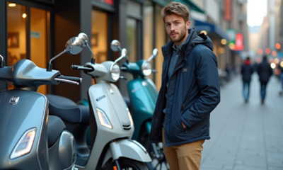 Jeune homme examine des scooters 2025 en ville