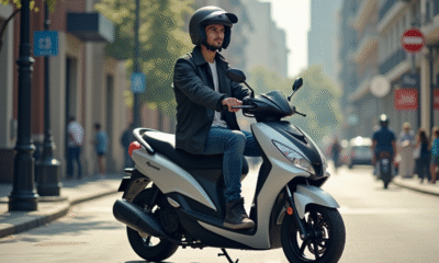 Jeune motard urbain sur scooter 125cc en ville