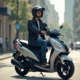 Jeune motard urbain sur scooter 125cc en ville