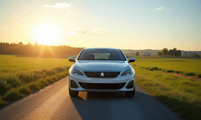 Peugeot 308 neuve sur route de campagne ensoleillée