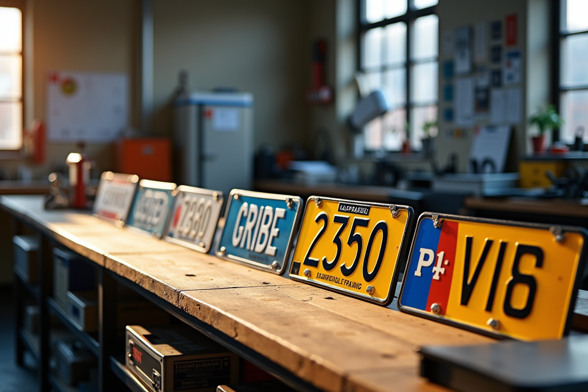 Variété de plaques françaises sur un comptoir dans un atelier moderne