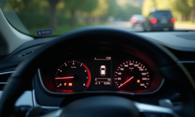 Tableau de bord voiture avec voyant check engine allumé