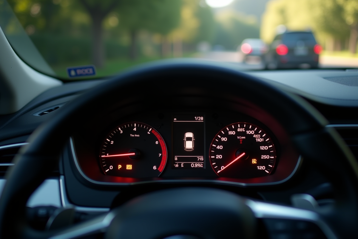 Tableau de bord voiture avec voyant check engine allumé